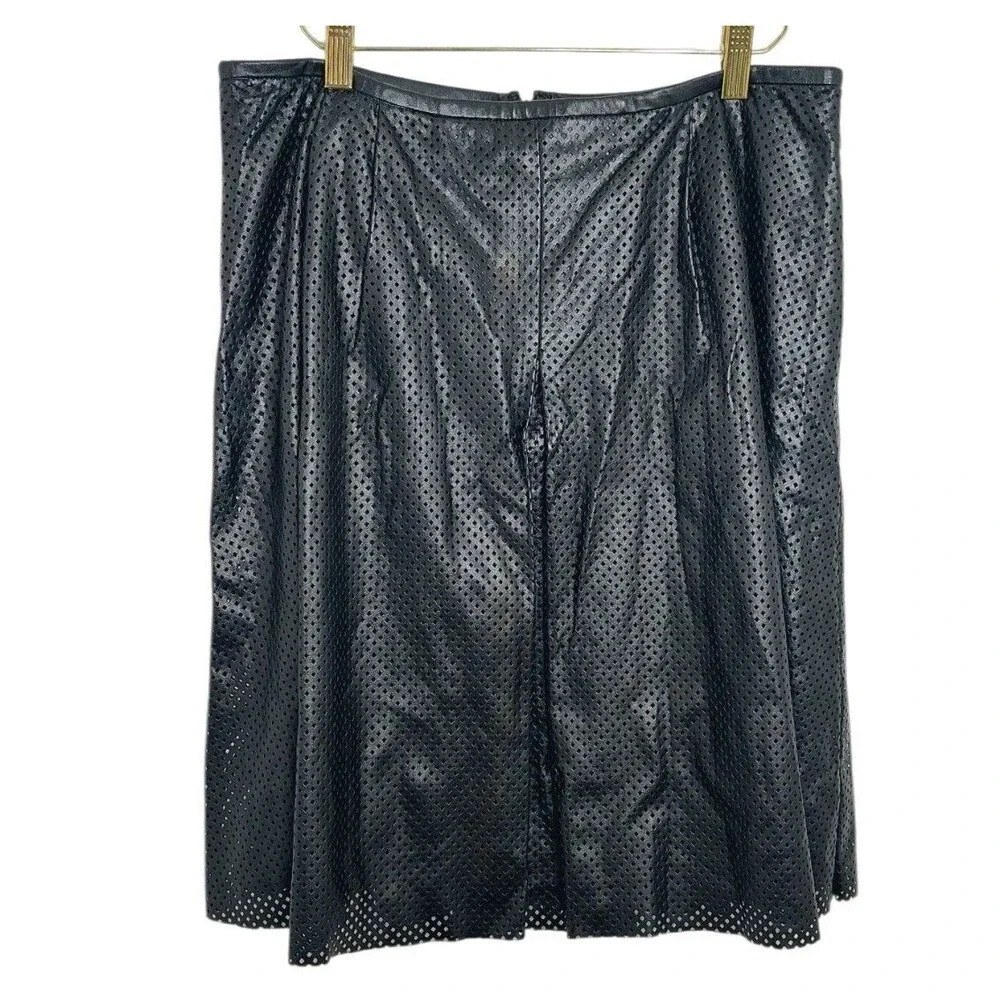 Calvin Klein Women's Size 8 Skirt Black Pleated Perforated Faux Leather